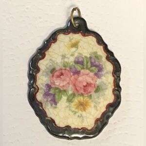 Antique ROSENTHAL Hand Painted Roses Flower Porcelain Pendant